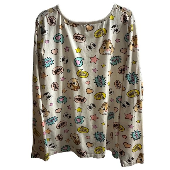 Disney size 2X Chip & Dale chipmunks cream v neck long sleeve top-part of a set - Picture 3 of 11